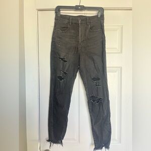American Eagle Outfitters Black Super High Waisted Distressed Denim Jeans